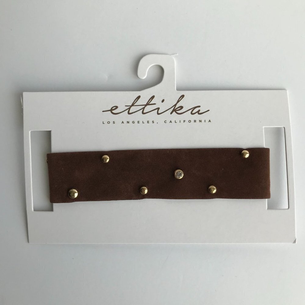 NWT Ettika Brown Studded‎ Faux Suede Choker Necklace